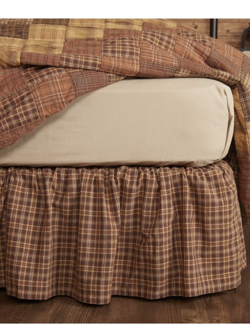 QUEEN Bed Skirt 16” Drop 100% Cotton - Dark Brown Light Tan Cream